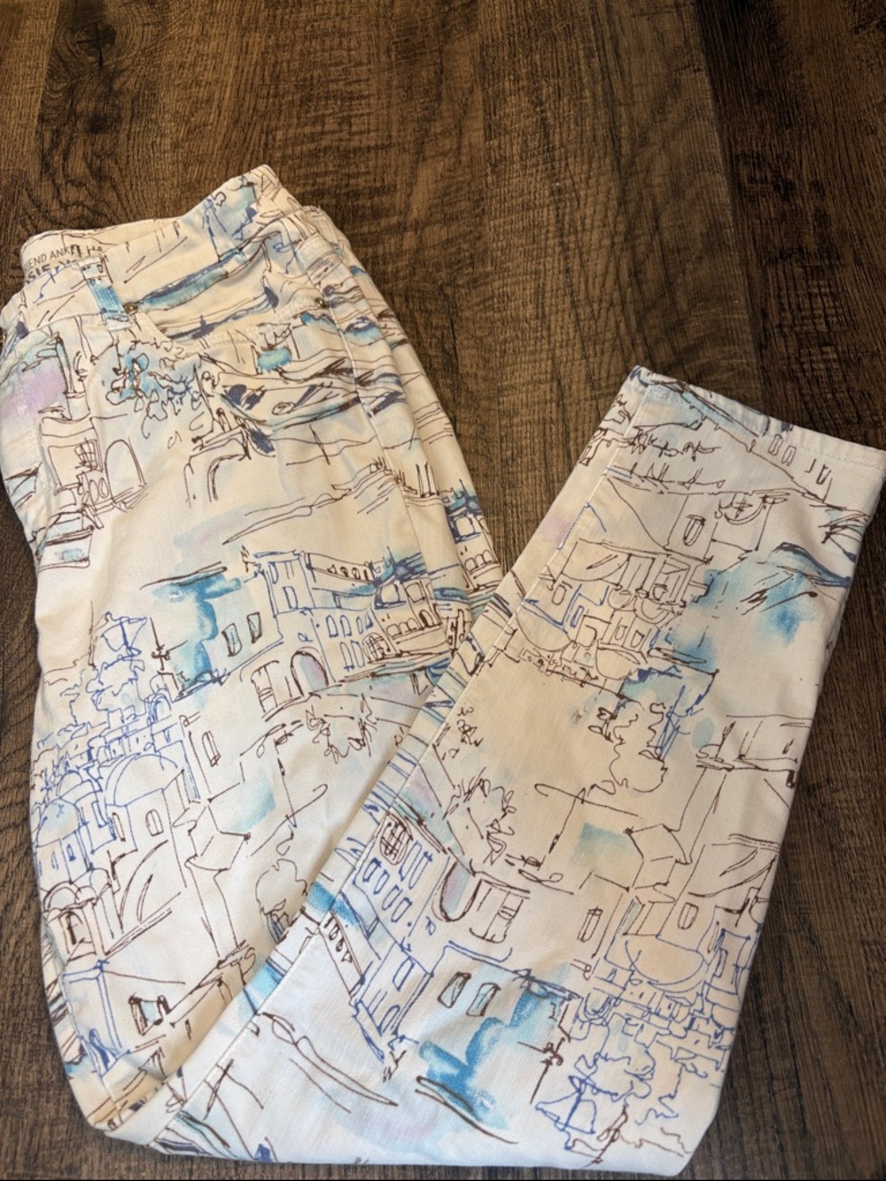Chico's So Slimming Girlfriend Ankle Italian Artist Scenic Print Pants Sketch